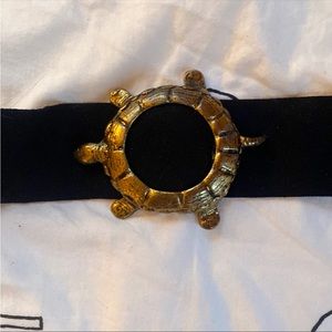 Vintage black belt with unique bronze turtle piece